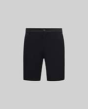 Black Mens Shiro Twill Short, classic fit, featuring a refined twill fabric texture and a small embroidered Psycho Bunny skull logo on the lower left leg.