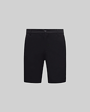 Black Mens Shiro Twill Short, classic fit, featuring a refined twill fabric texture and a small embroidered Psycho Bunny skull logo on the lower left leg.