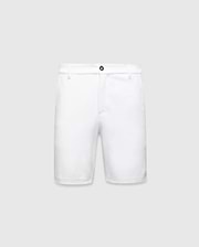 Mens Shiro Twill Short in crisp white, featuring a classic fit, subtle twill texture, belt loops, and a dark button closure. No Psycho Bunny logo is visible on the front.