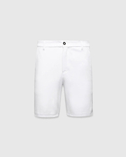 Mens Shiro Twill Short in crisp white, featuring a classic fit, subtle twill texture, belt loops, and a dark button closure. No Psycho Bunny logo is visible on the front.