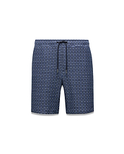 Mens Erik Raised Check Short: Relaxed fit blue and navy textured raised check shorts, showcasing a subtle yet distinct pattern and a functional drawstring waist with metal-tipped cords.