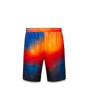 Vibrant gradient Mens Zander Jacquard Short, transitioning from deep blue to fiery orange and red, with a subtle all-over geometric jacquard pattern and a comfortable relaxed fit.