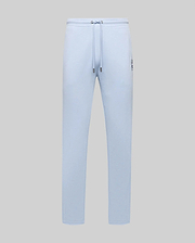 Light blue Mens Timothy 4k Bunny Jogger in a relaxed fit, featuring smooth jersey fabric, drawstring waist, and a small embroidered dark blue Psycho Bunny skull logo on the left thigh.