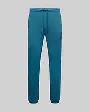Mens Barry Joggers in teal french terry, featuring a relaxed fit, drawstring waist, ribbed cuffs, and a medium-sized embroidered dark teal Psycho Bunny skull logo on the right thigh.