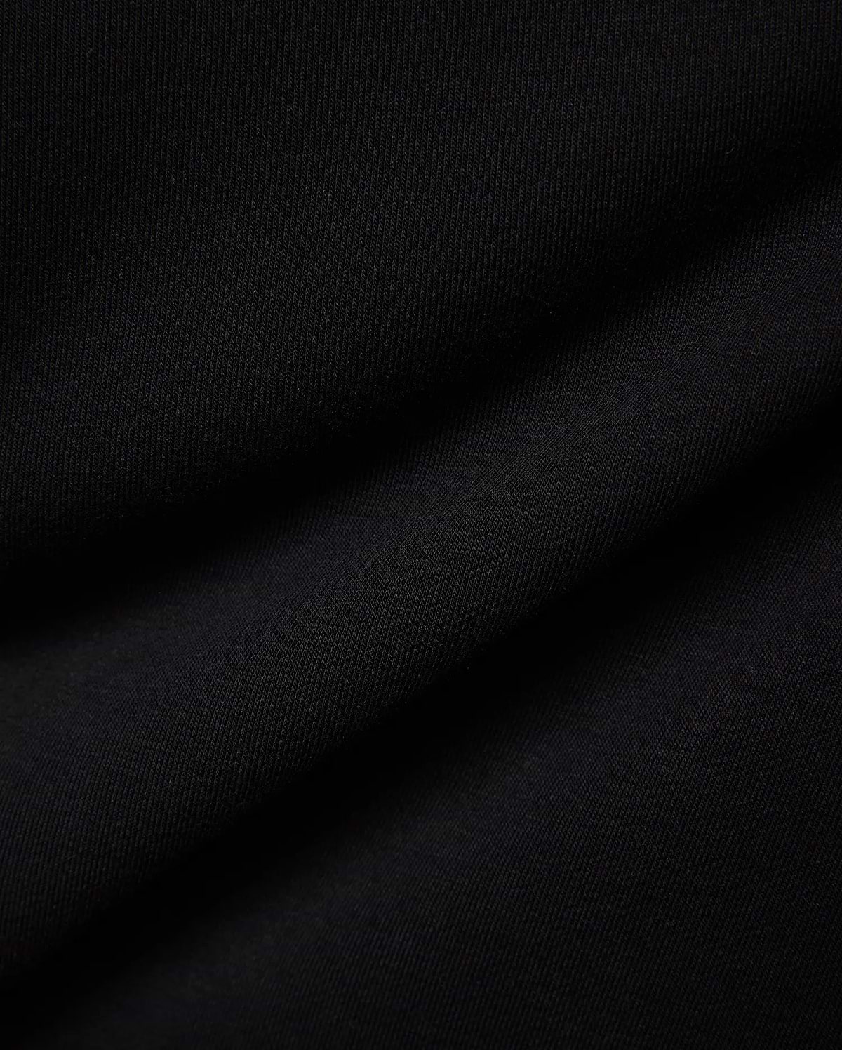 Mens Nathaniel Sweatpant in rich black, showcasing its luxurious, soft French terry knit fabric with a subtle diagonal texture and elegant drape, embodying premium streetwear style.