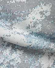 Men's Alfie Graphic Sweatpants in soft white knit, featuring a unique pixelated abstract pattern in vibrant light blue and dark grey, perfect for refined streetwear. (6)