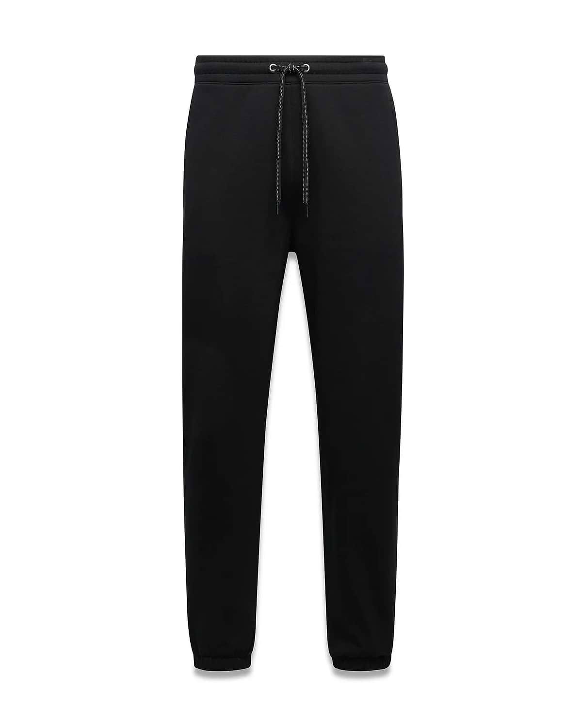 Black Mens Terrence Brushed Fleece Sweatpant, a relaxed fit streetwear essential with an elasticated drawstring waist featuring silver-tipped drawstrings and comfortable ribbed cuffs.