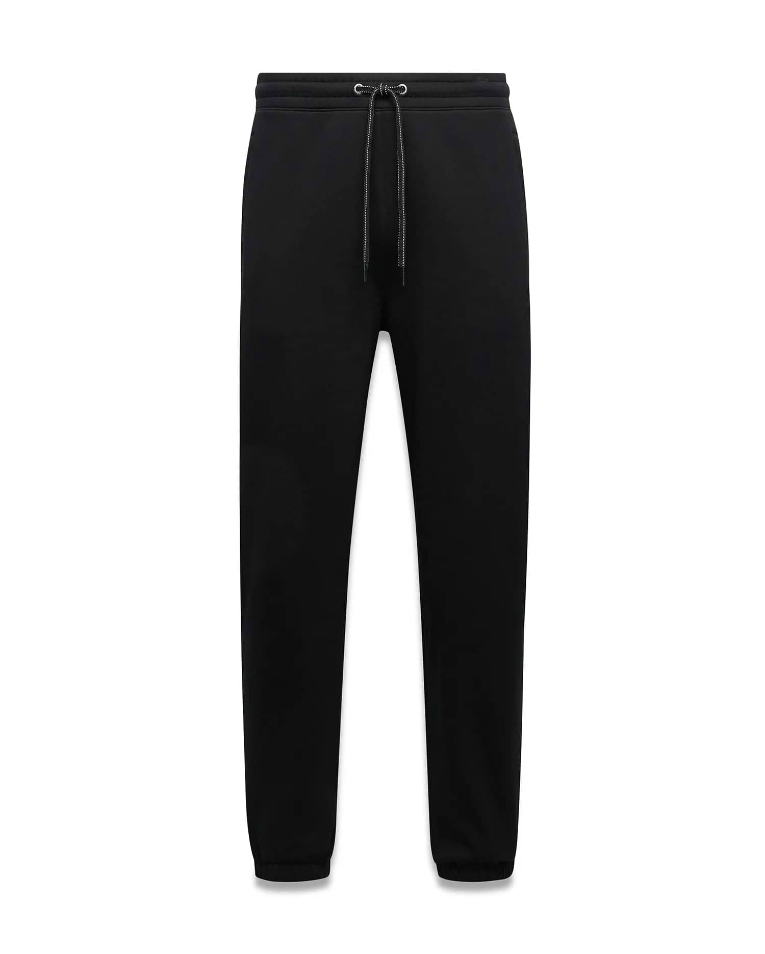 Black Mens Terrence Brushed Fleece Sweatpant, a relaxed fit streetwear essential with an elasticated drawstring waist featuring silver-tipped drawstrings and comfortable ribbed cuffs.