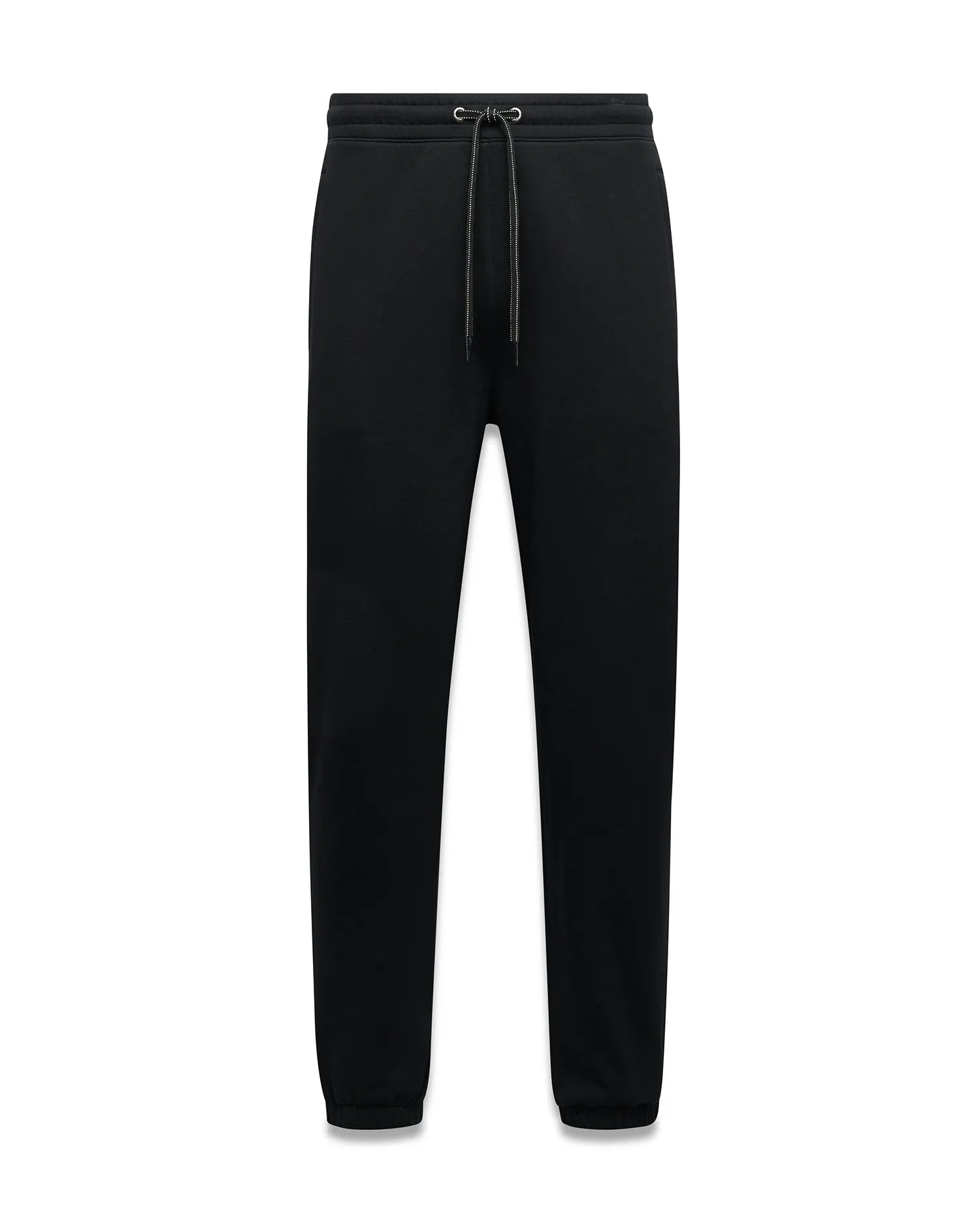 Black Mens Terrence Brushed Fleece Sweatpant, a relaxed fit streetwear essential with an elasticated drawstring waist featuring silver-tipped drawstrings and comfortable ribbed cuffs.