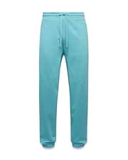 Mens Terrence Brushed Fleece Jogger in vibrant aqua, featuring a relaxed fit, drawstring waist, ribbed cuffs, and a small embroidered Psycho Bunny skull logo on the left thigh. (5)