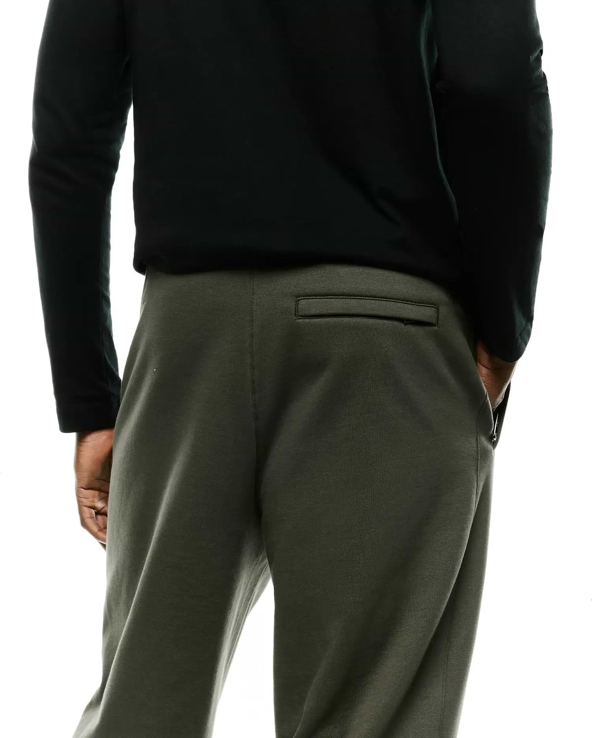 Mens Terrence Brushed Fleece Sweatpant in olive green, featuring a soft brushed fleece texture, relaxed fit, and a sleek back welt pocket with subtle side zipper detail.