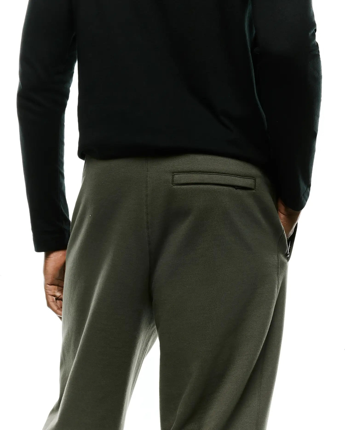 Mens Terrence Brushed Fleece Sweatpant in olive green, featuring a soft brushed fleece texture, relaxed fit, and a sleek back welt pocket with subtle side zipper detail.