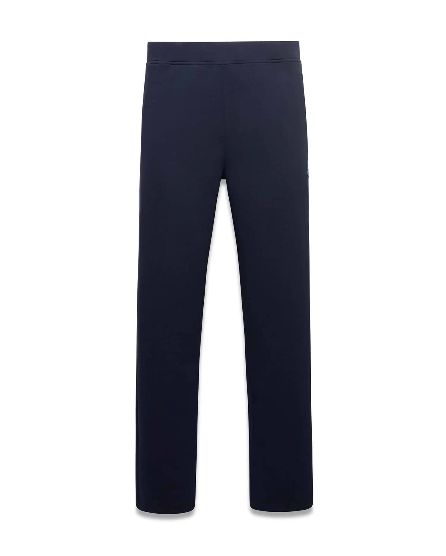 Men's Jacques Pique Track Pants in navy, featuring a relaxed fit and a small embroidered light blue Psycho Bunny skull logo on the upper left thigh. (5)