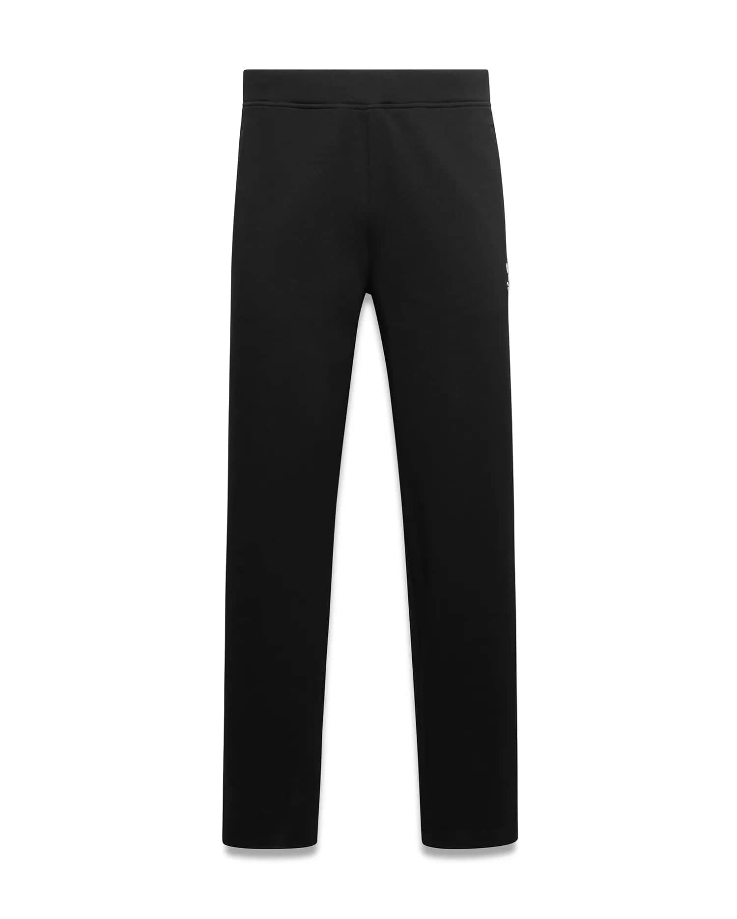 Black Men's Jacques Pique Track Pants, classic fit, featuring a small white embroidered Psycho Bunny skull logo on the left thigh and an elastic waistband. (5)