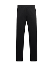 Black Men's Jacques Pique Track Pants, classic fit, featuring a small white embroidered Psycho Bunny skull logo on the left thigh and an elastic waistband. (5)