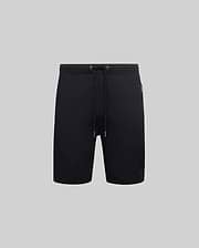Black Mens Barry Short, relaxed fit french terry with drawstring waist, featuring a large tonal embroidered Psycho Bunny skull logo on the left leg and a small Psycho Bunny tag on the right hip.