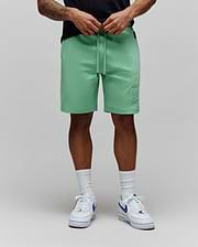 Mint Green Mens Barry Short in relaxed fit jersey fabric, featuring a drawstring waist with black tips and a tonal embroidered Psycho Bunny skull logo on the lower left leg.