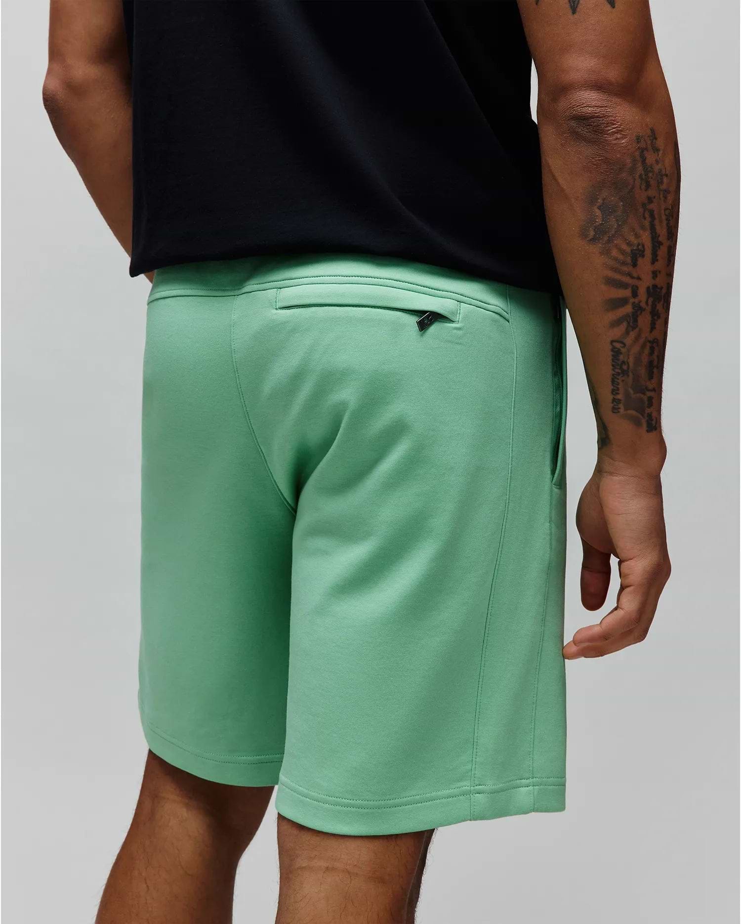 Mens Barry Short in mint green, a relaxed fit premium jersey knit with a rear zippered pocket featuring a small Psycho Bunny logo on the zipper pull.