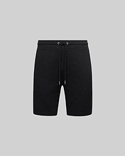 Mens Dustin Sweatshort, black, featuring a subtle all-over embossed Psycho Bunny skull logo pattern, relaxed fit, and a drawstring waist with silver-toned metal tips.
