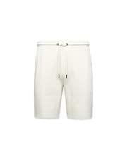 Mens Marc Textured Short, cream textured knit shorts with a classic fit, featuring a drawstring waist with dark tips and a small embroidered Psycho Bunny skull logo on the right thigh.