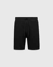 Black MENS DEVON KNIT SHORT with a relaxed fit, featuring a textured knit fabric, ribbed waistband, and drawstring closure. No visible Psycho Bunny logo.