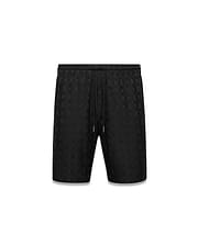 Black Mens Garry Jacquard Sweatshort with an all-over tonal bunny skull and diamond pattern, featuring a relaxed fit and drawstring waist. (5)