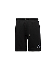 Black Mens Stevie Short in relaxed fit french terry, featuring a drawstring waist and an embroidered white and light purple Psycho Bunny skull logo on the left thigh.