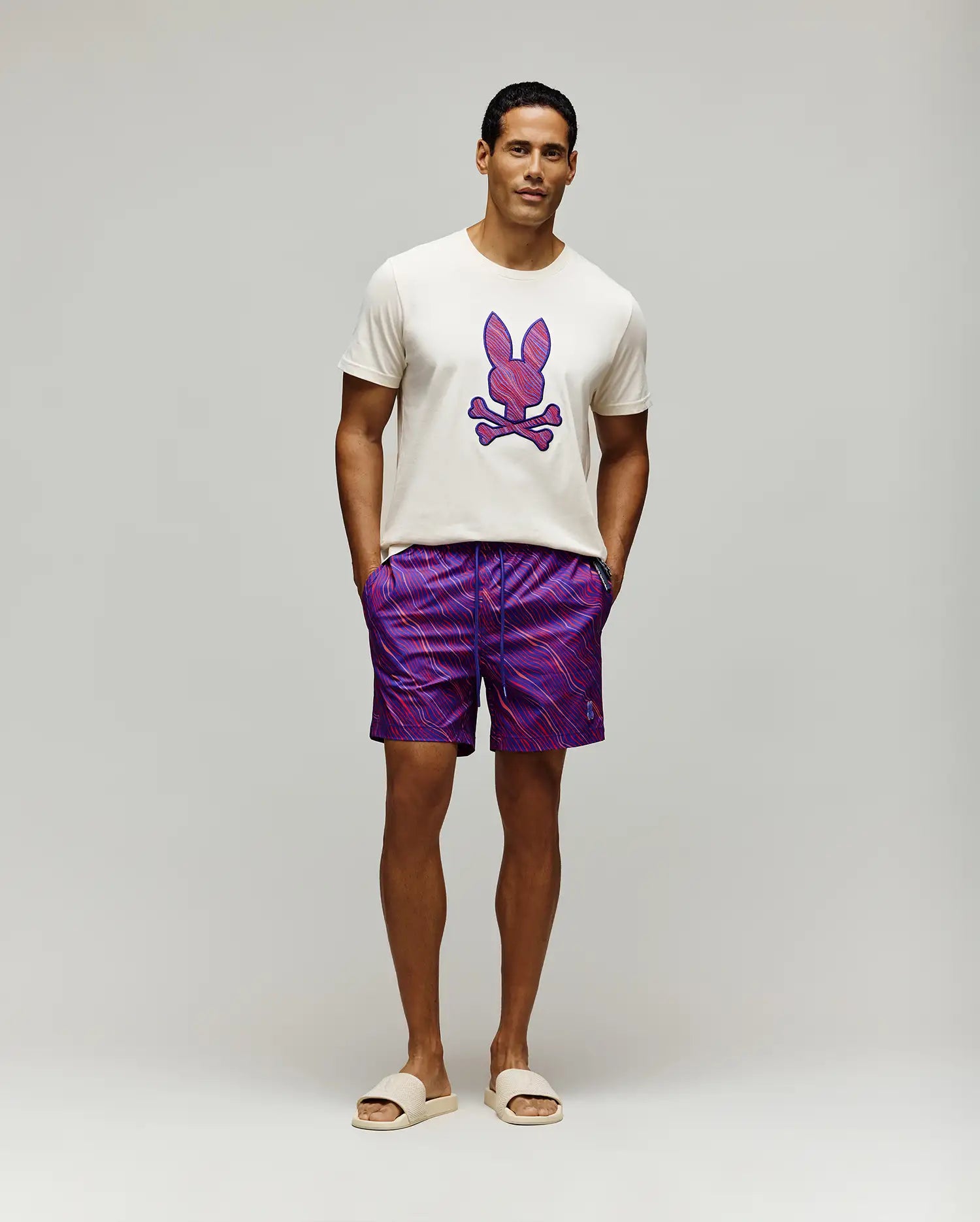 Men's Kendrick All Over Print Swim Trunk in Purple | Psycho Bunny