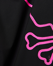 Mens Duncan Bunny Print Swim Trunk in black, featuring a bold, abstract neon pink brushstroke bunny skull print on smooth, woven fabric.