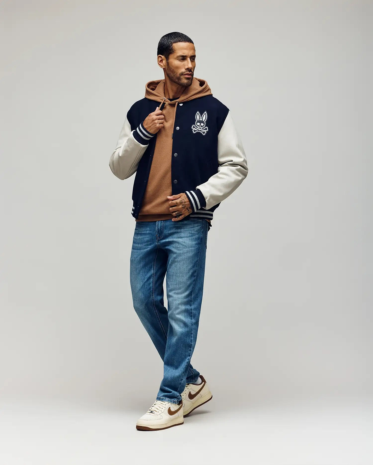 Men's Jacob Leather Bomber in Blue | Psycho Bunny