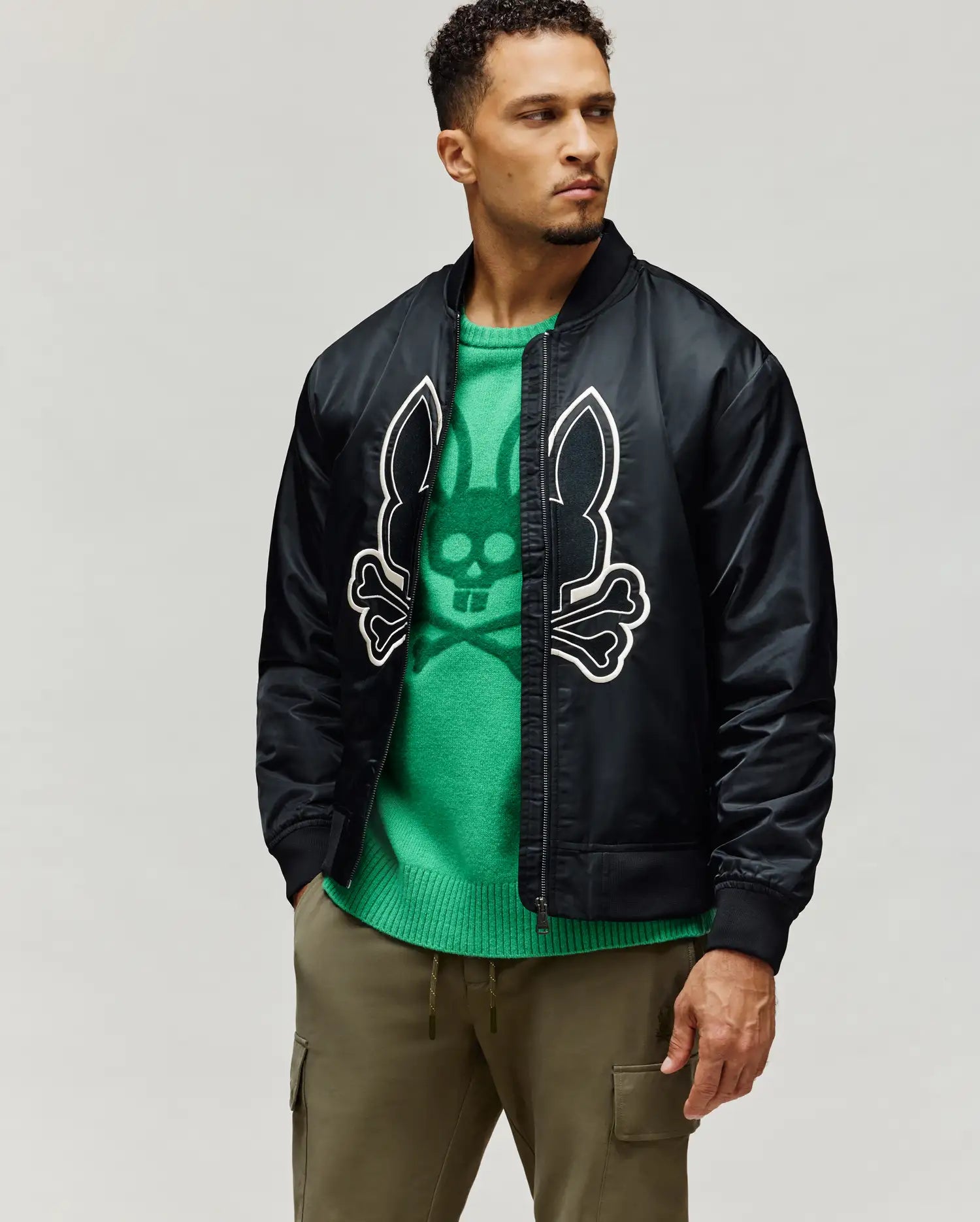 極美品　XL psycho bunny MA1 ブルゾン　中綿　ブラック Men's Magnus Relaxed Bomber in Black | Psycho Bunny