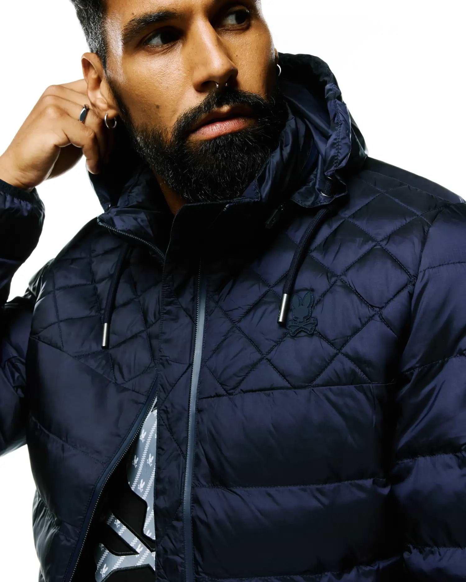 Men's Emerik Hooded Puffer Jacket in Navy | Psycho Bunny