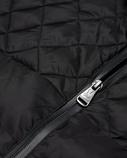 Mens Emerik Puffer Jacket in black quilted nylon, featuring a full-zip closure with a metallic Psycho Bunny skull logo embossed on the zipper pull.