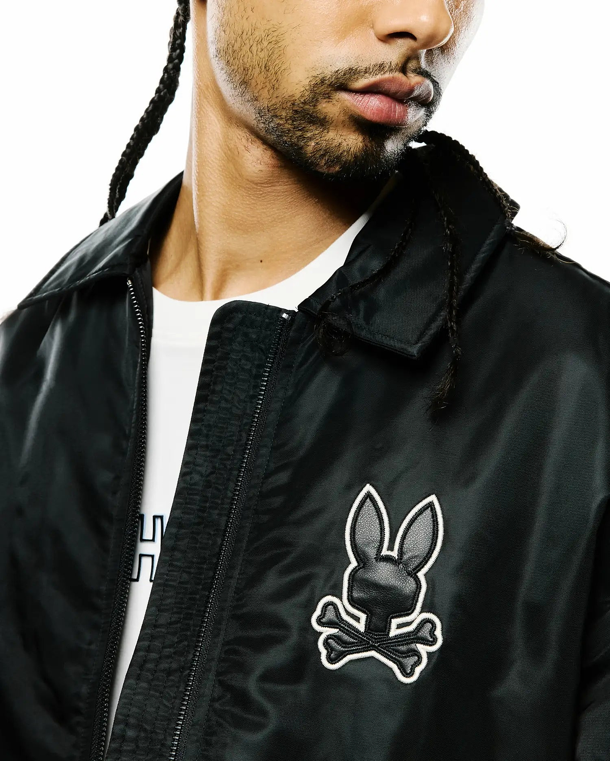 Men's Nathaniel Satin Coach Jacket in Black | Psycho Bunny