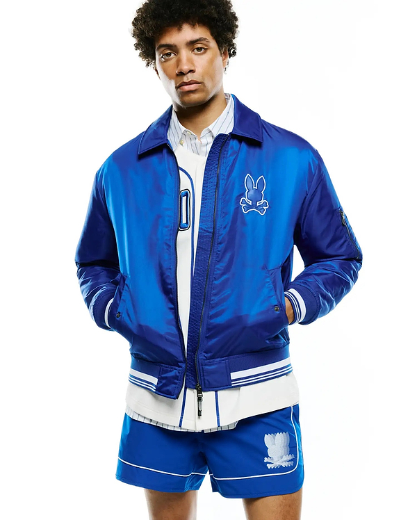 Men's Nathaniel Satin Coach Jacket in Blue | Psycho Bunny