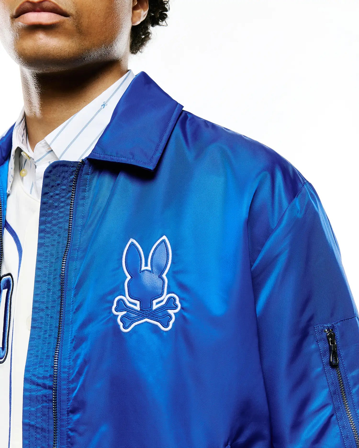 Men's Nathaniel Satin Coach Jacket in Blue | Psycho Bunny