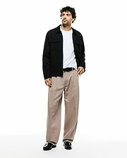 Men's Wayde Twill Overshirt: Black, relaxed fit, full-zip overshirt featuring a classic spread collar, two button-flap chest pockets, and smooth, structured twill fabric. (4)
