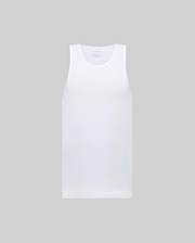 The Psycho Bunny MENS 2 PACK TANK TOP - MO1400001, featuring plain white sleeveless tops crafted from a premium cotton-modal blend, is displayed against a light gray background.