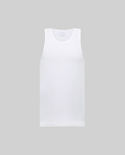 The Psycho Bunny MENS 2 PACK TANK TOP - MO1400001, featuring plain white sleeveless tops crafted from a premium cotton-modal blend, is displayed against a light gray background.