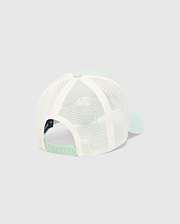 Mens Adamo Trucker Cap featuring a mint green front and brim, breathable cream mesh back panels, and an adjustable mint green snapback closure for a classic fit. (5)