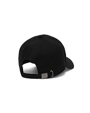 Black Mens Jaydon Baseball Cap in smooth cotton twill, featuring an adjustable strap and a gunmetal buckle with an engraved Psycho Bunny skull logo at the back.