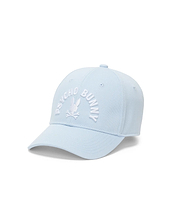Light blue cotton twill Mens Ambrose Baseball Cap featuring a large, centered white embroidered Psycho Bunny skull logo with arched Psycho Bunny text on the front.