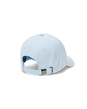Mens Ambrose Baseball Cap, a classic fit in light blue cotton twill, featuring an adjustable strap with a gunmetal buckle engraved with the iconic Psycho Bunny skull logo.