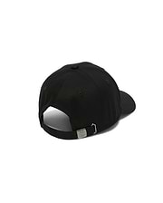 Men's Alfie Baseball Cap in classic black cotton twill, featuring an adjustable strap with a sleek gunmetal Psycho Bunny skull logo engraved buckle at the back. (4)