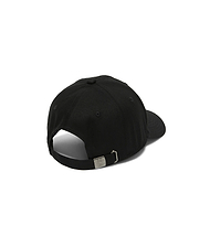 Men's Alfie Baseball Cap in classic black cotton twill, featuring an adjustable strap with a sleek gunmetal Psycho Bunny skull logo engraved buckle at the back. (4)