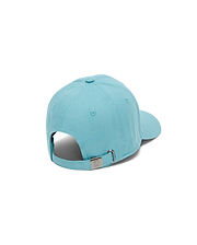 Men's Alfie Baseball Cap in aqua blue smooth cotton twill, featuring a classic six-panel design and an adjustable strap with a silver metal buckle engraved with the small Psycho Bunny skull logo. (4)