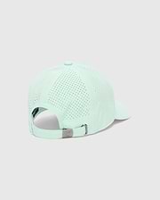 Mens Blaze Sport Cap in light mint green, featuring perforated side and back panels for breathability, a smooth front, and an adjustable strap with a silver-tone metal buckle embossed with the Psycho Bunny skull logo. (4)