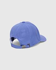 Periwinkle Blue Mens Blaze Sport Cap featuring perforated panels, an adjustable strap, and a metallic buckle with an embossed Psycho Bunny skull logo. (4)