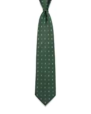 Mens Bunny Neat Woven Tie, a dark green woven tie with a subtle diagonal texture, featuring an all-over pattern of small white Psycho Bunny skull logos.