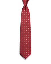 Mens Bunny Neat Woven Tie, a rich red woven tie with a subtle diagonal texture, featuring a repeating pattern of small white Psycho Bunny skull logos and 'X' marks.